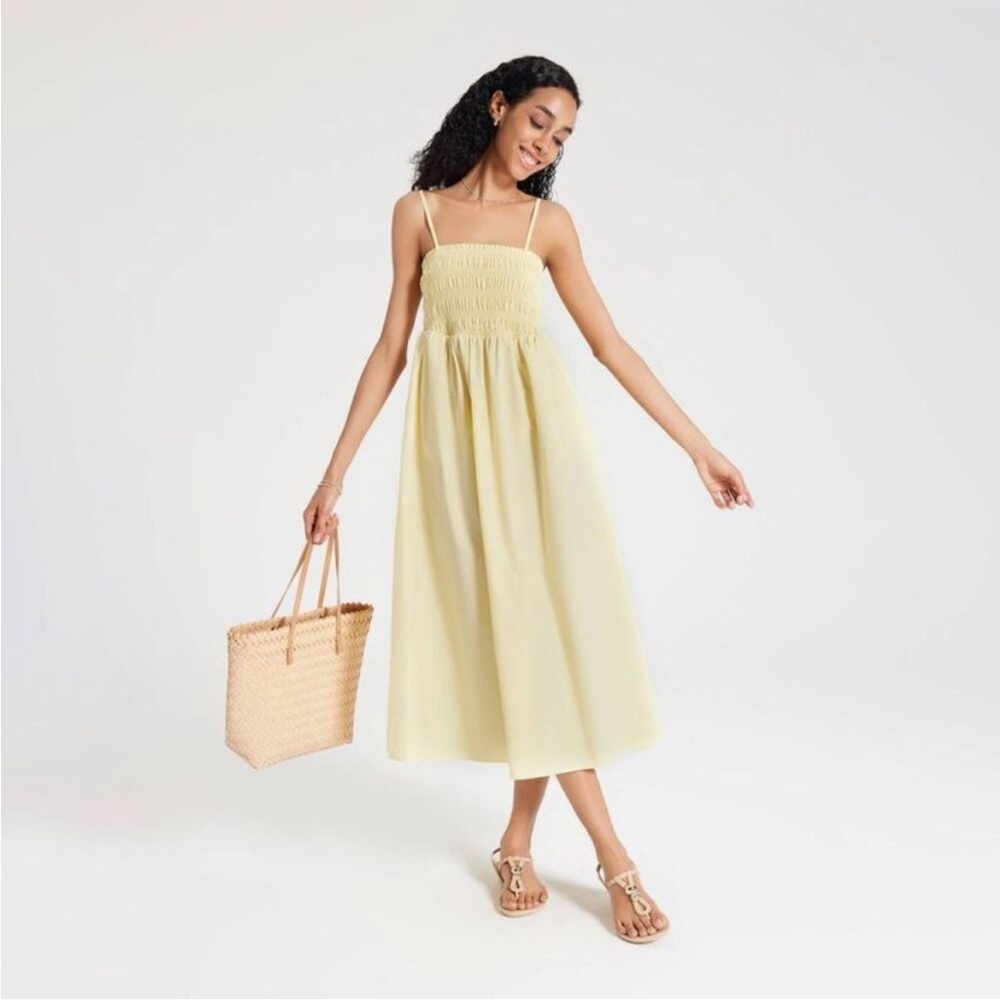 a new day Smocked Strappy Midi Sundress in Pale Yellow NWT L
